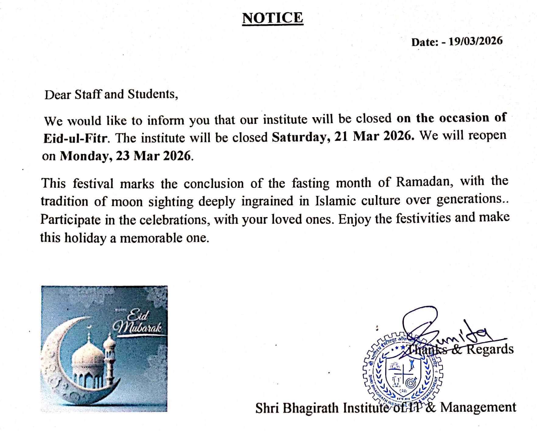 HOLI Notice